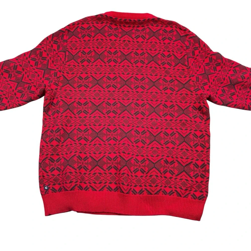 Chaps Sweater Mens L Red Charcoal Knit Winter Theme Preppy Grampcore Business‎